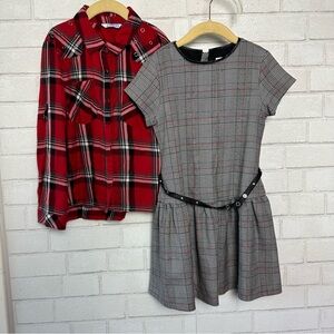 Mayoral Girls Plaid Dress Blouse Black Red Size 8 Lot 2
